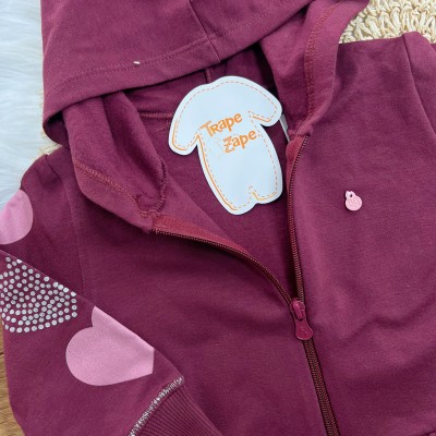 Conj. Jaqueta com Corações nas Mangas e Calça Legging - Uva e Rose